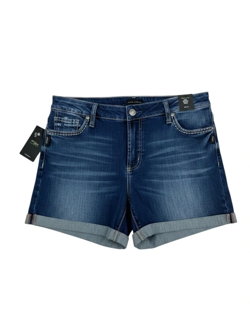 Silver Jeans Elyse Curvy Boyfriend Mid Rise Stretch Denim Shorts Cuffed W36